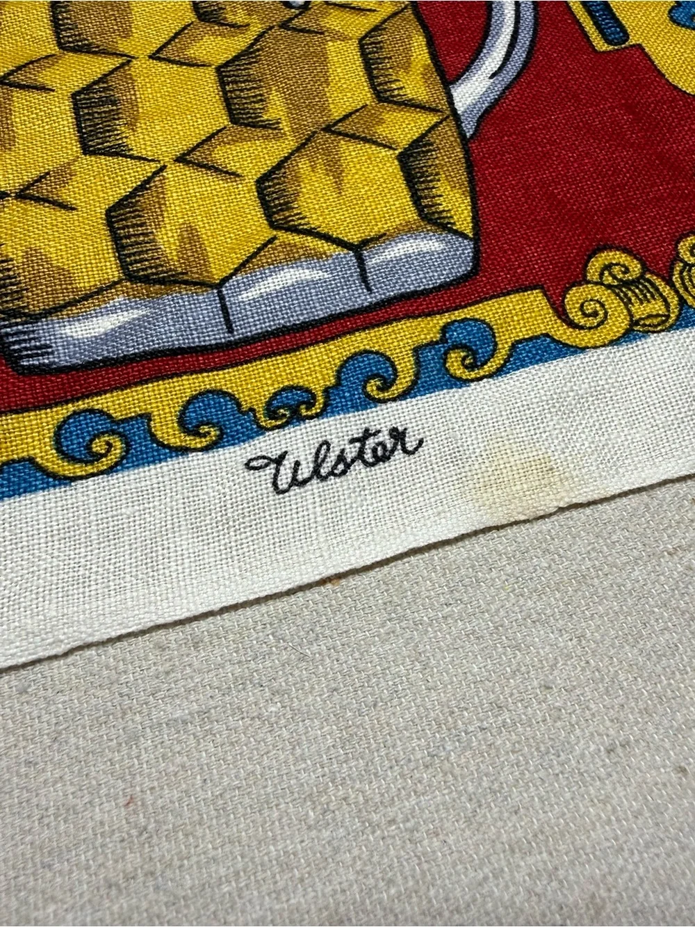 Vintage Irish Linen Tea Towel with Animal Motif and Poem - Red, Yellow, Blue